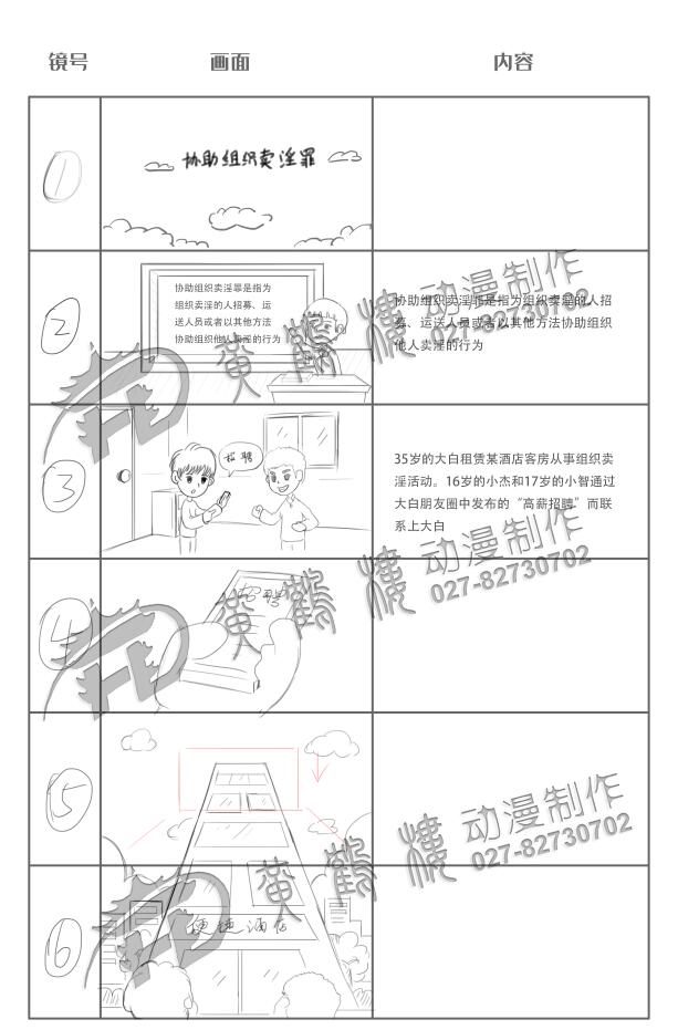 Flash逐幀動(dòng)畫制作《協(xié)助組織賣淫罪》法院法制宣傳科普動(dòng)畫片線稿分鏡設(shè)計(jì)